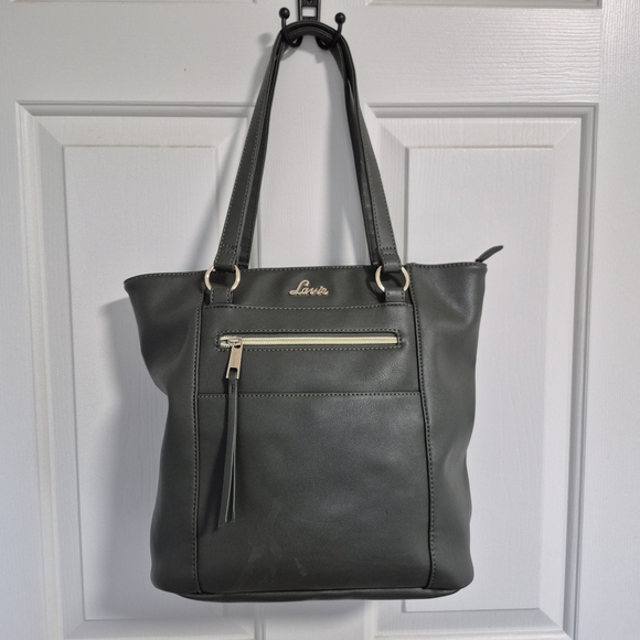 Lavie Olive Green Shoulder Tote Multi-pocket Gold Accents Zip Closure - Picture 1 of 16
